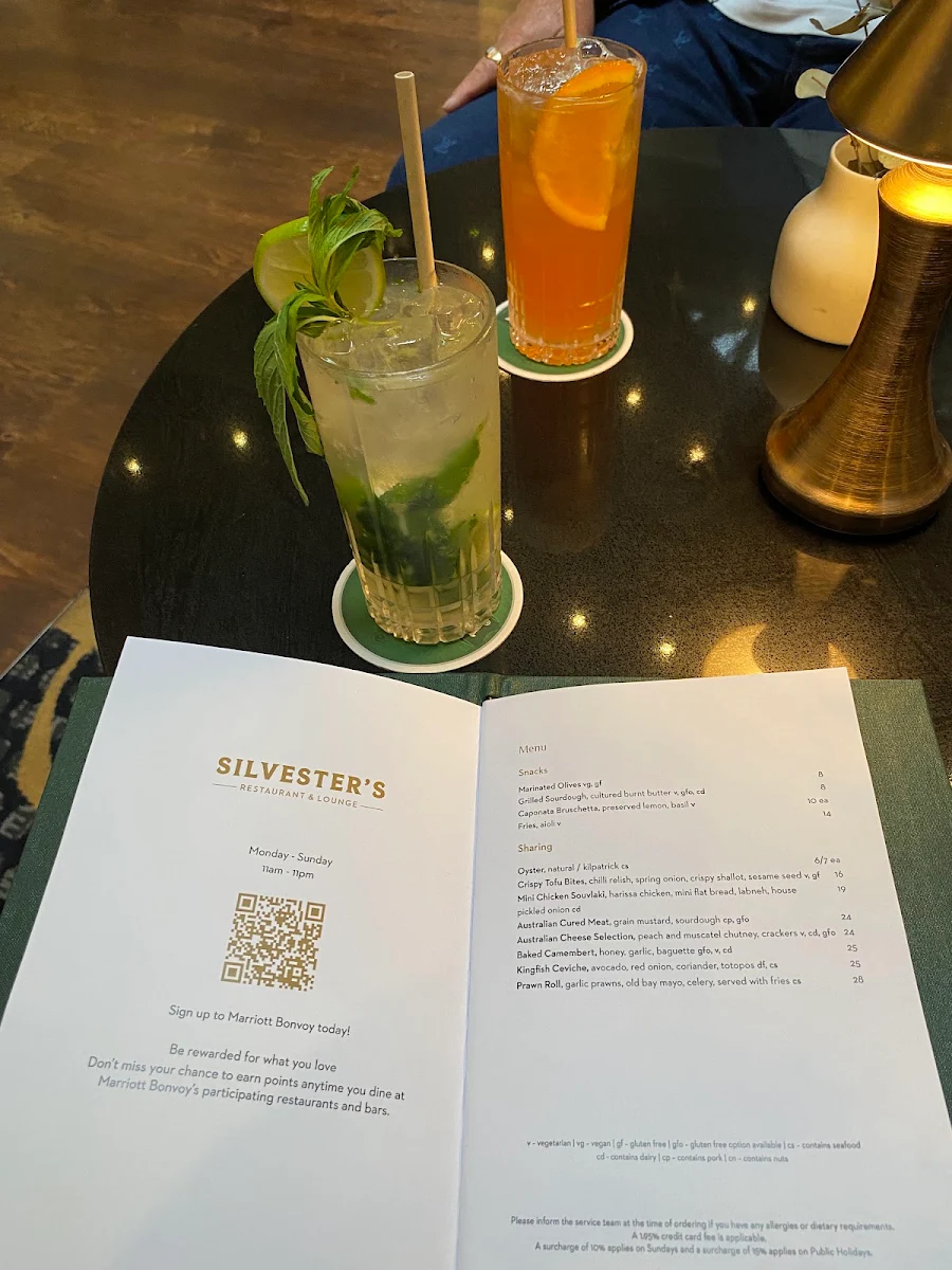 Menu, Silvester's Restaurant & Lounge