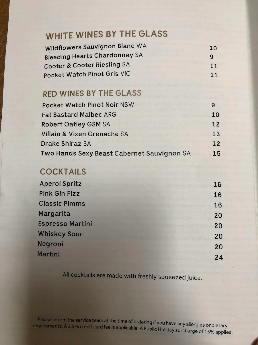 Menu, Silvester's Restaurant & Lounge