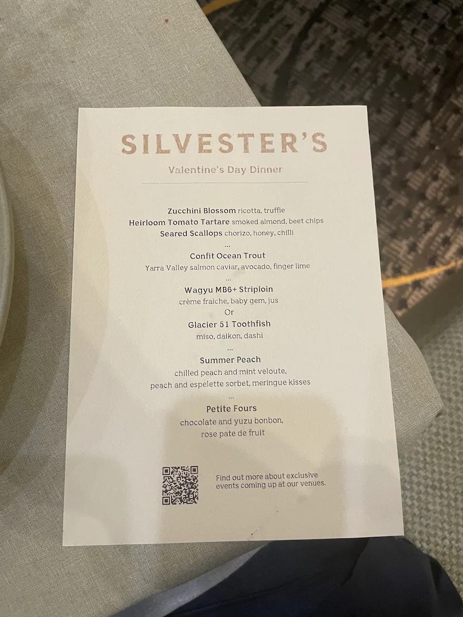 Menu, Silvester's Restaurant & Lounge