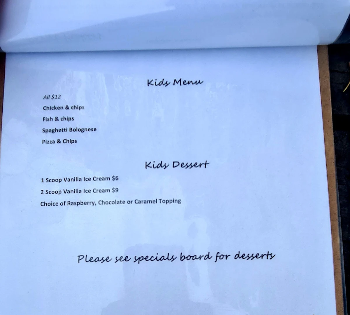 Menu, Longley International Hotel