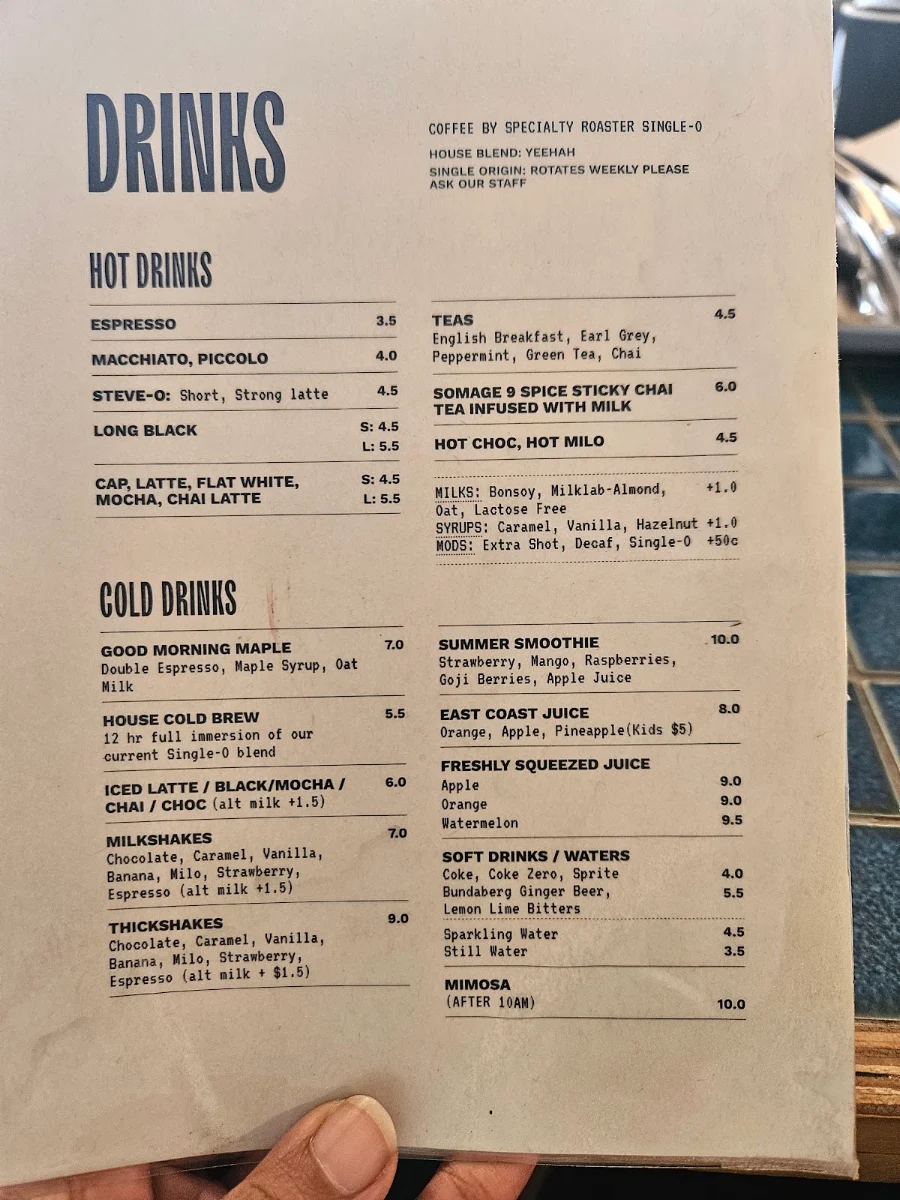 Menu, Bellyfish Cafe
