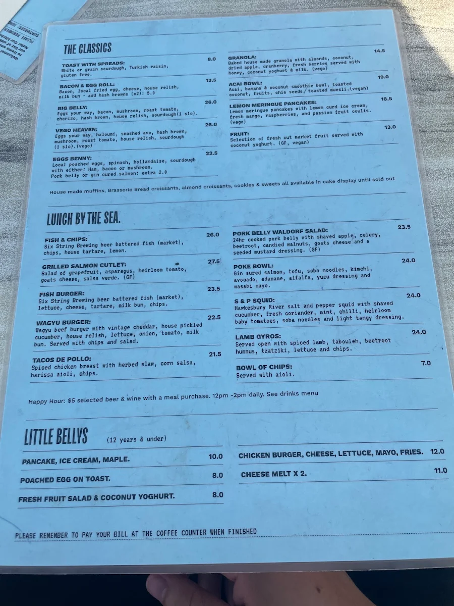 Menu, Bellyfish Cafe