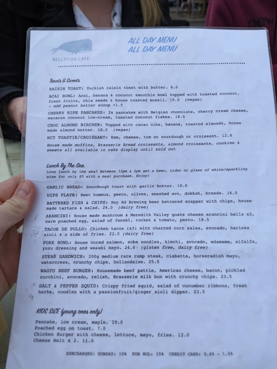 Menu, Bellyfish Cafe