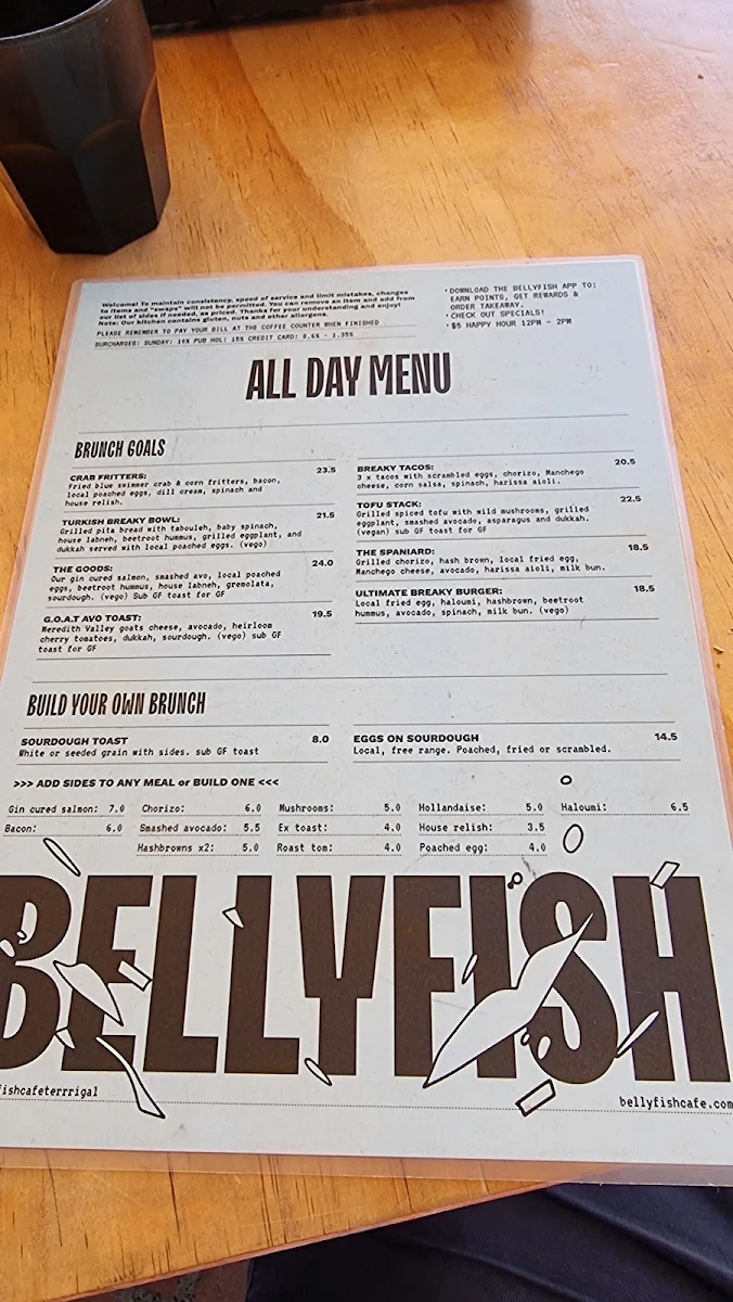 Menu, Bellyfish Cafe