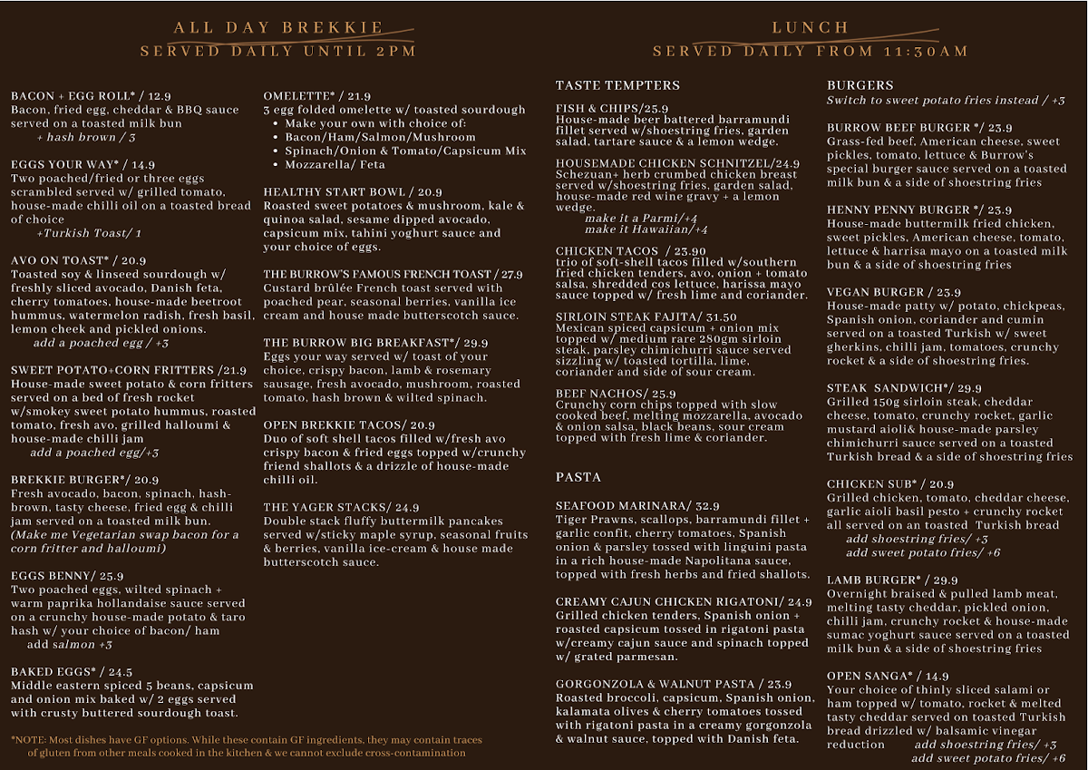 Menu, The Burrow Cherrybrook
