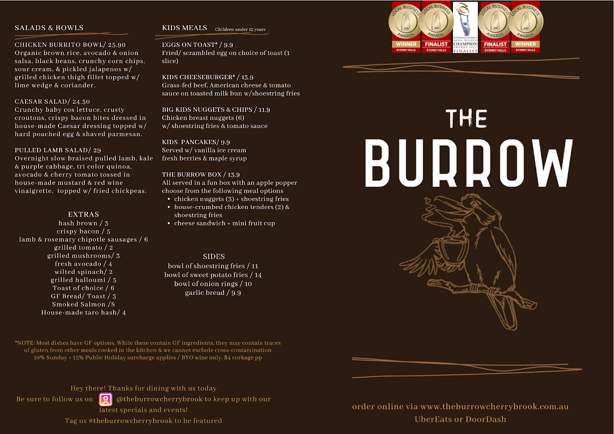 Menu, The Burrow Cherrybrook