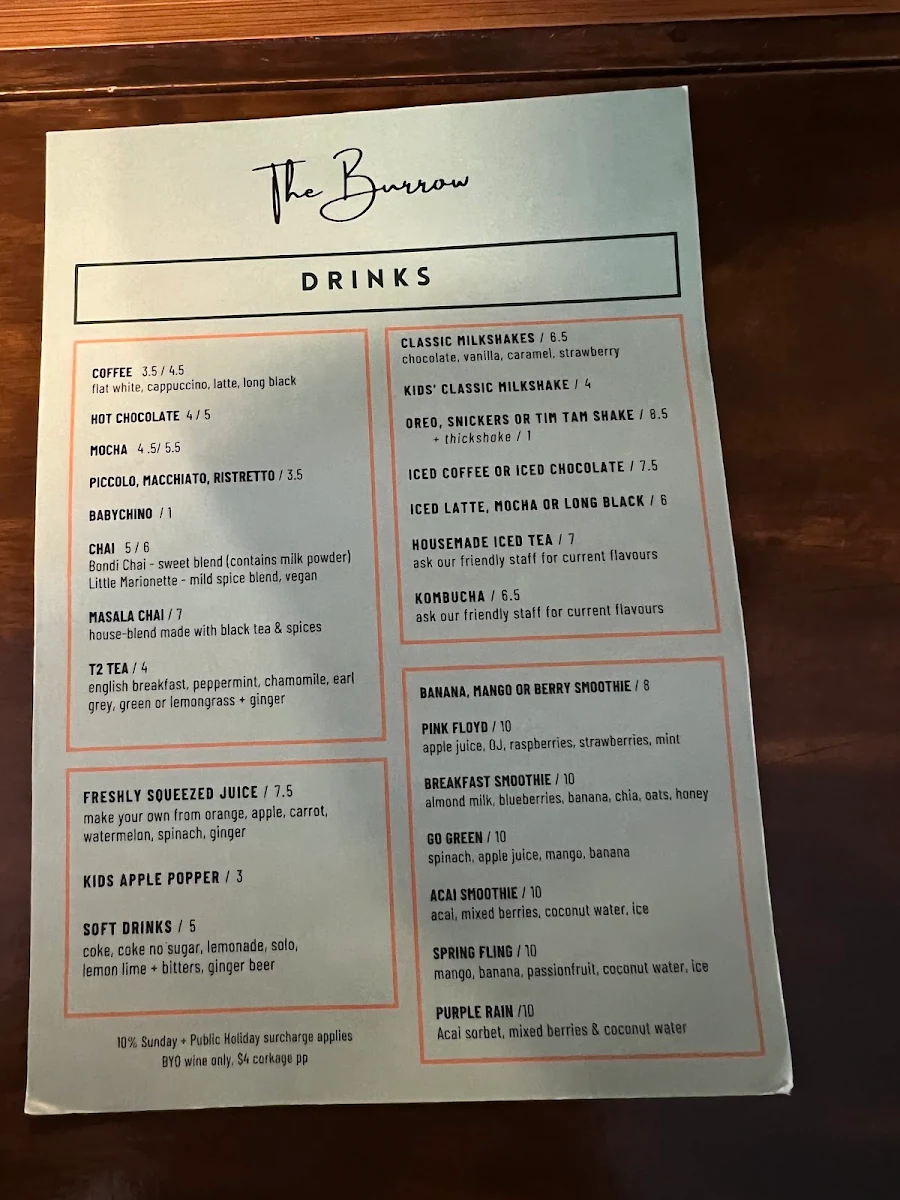 Menu, The Burrow Cherrybrook
