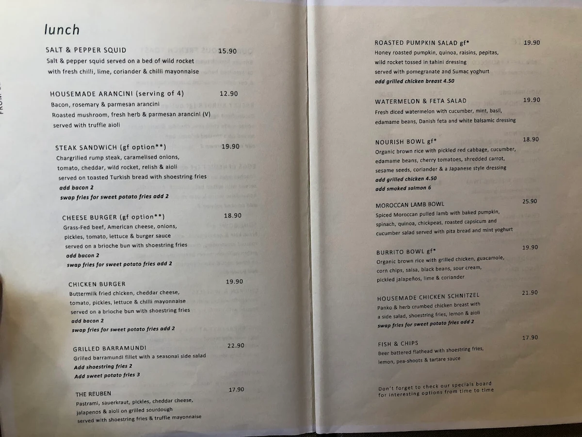 Menu, The Burrow Cherrybrook