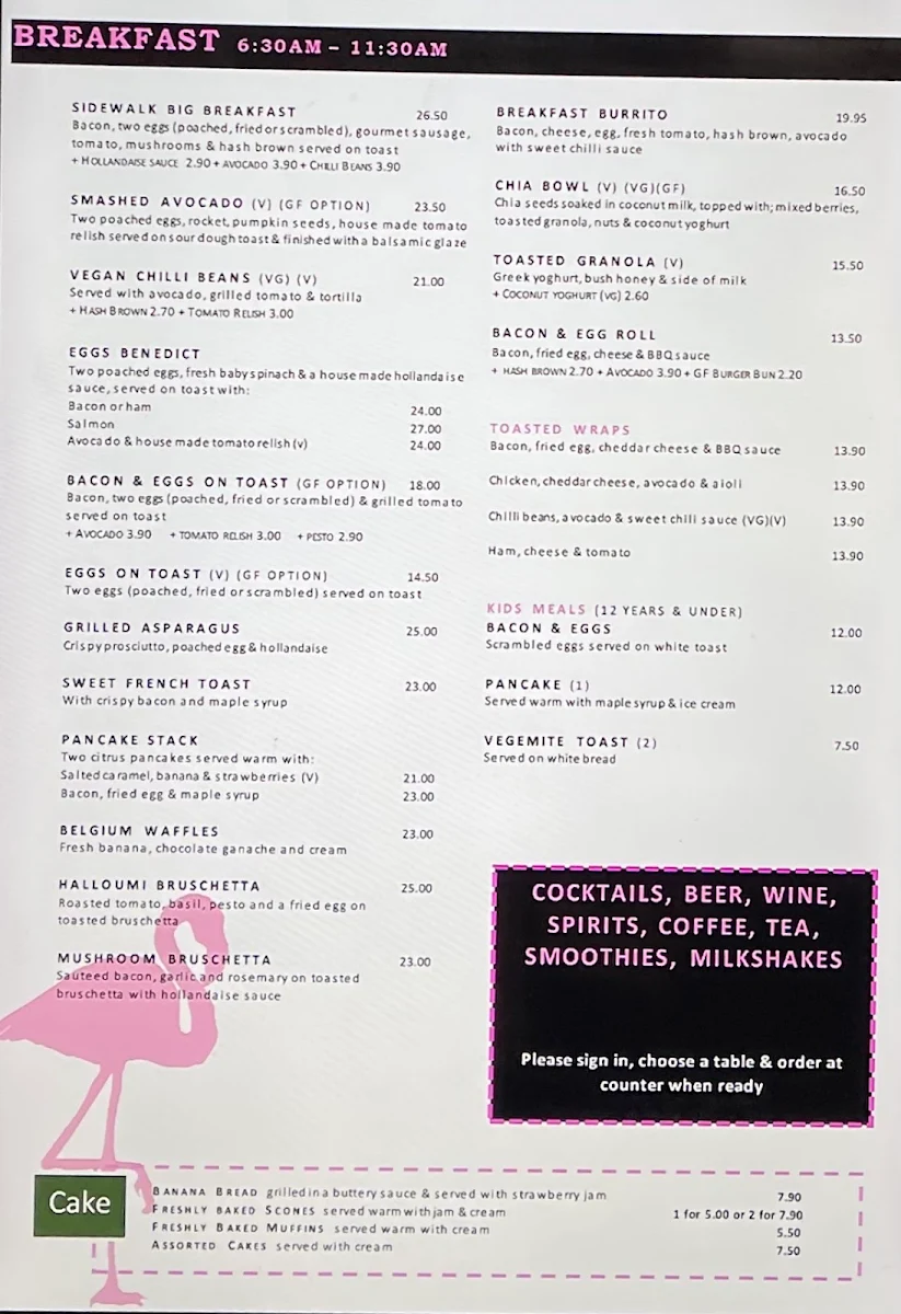 Menu, Sidewalk Cafe