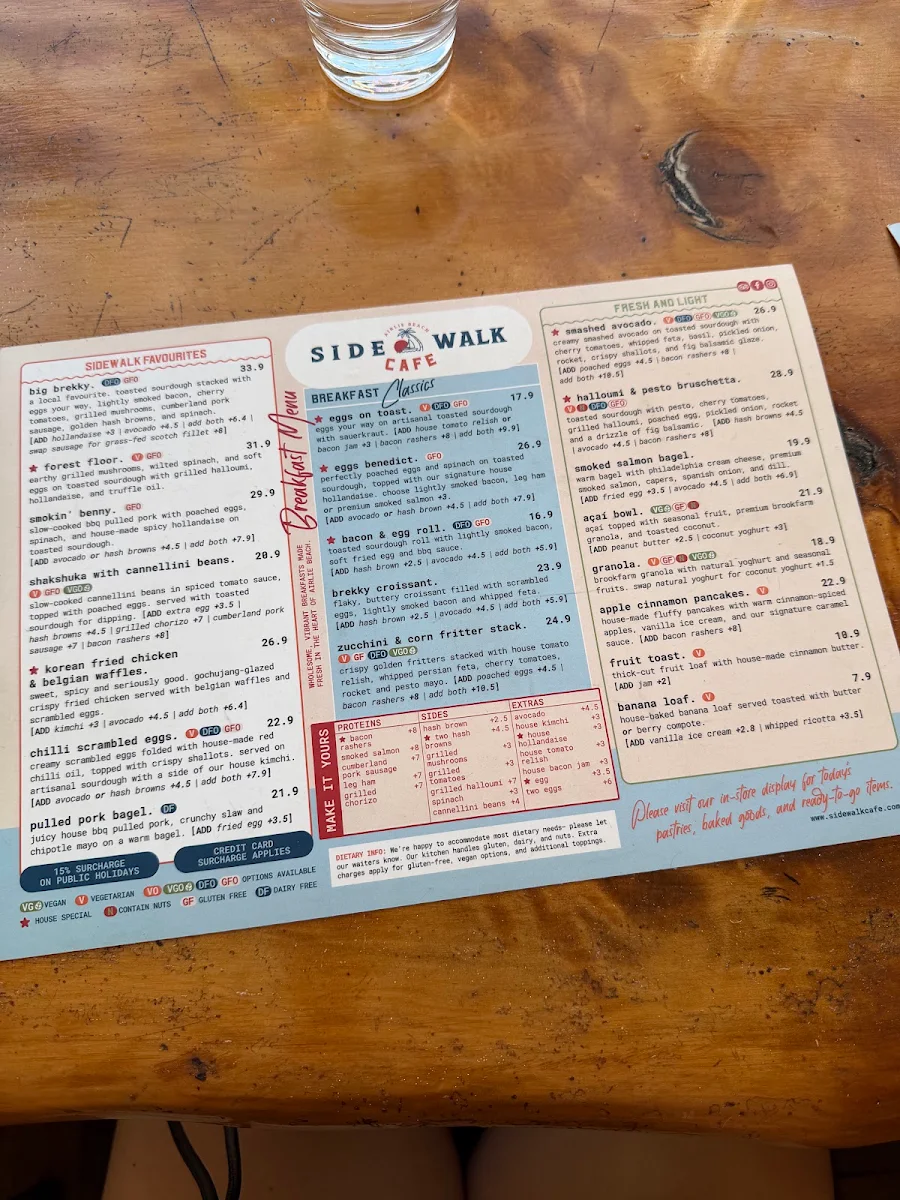 Menu, Sidewalk Cafe
