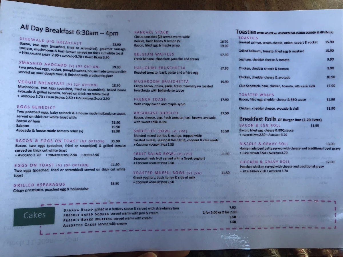 Menu, Sidewalk Cafe