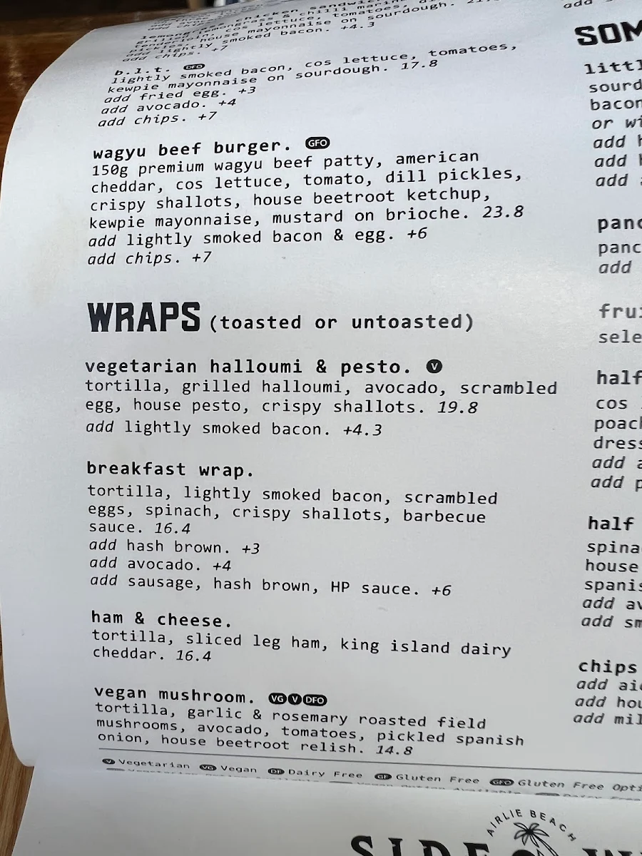 Menu, Sidewalk Cafe