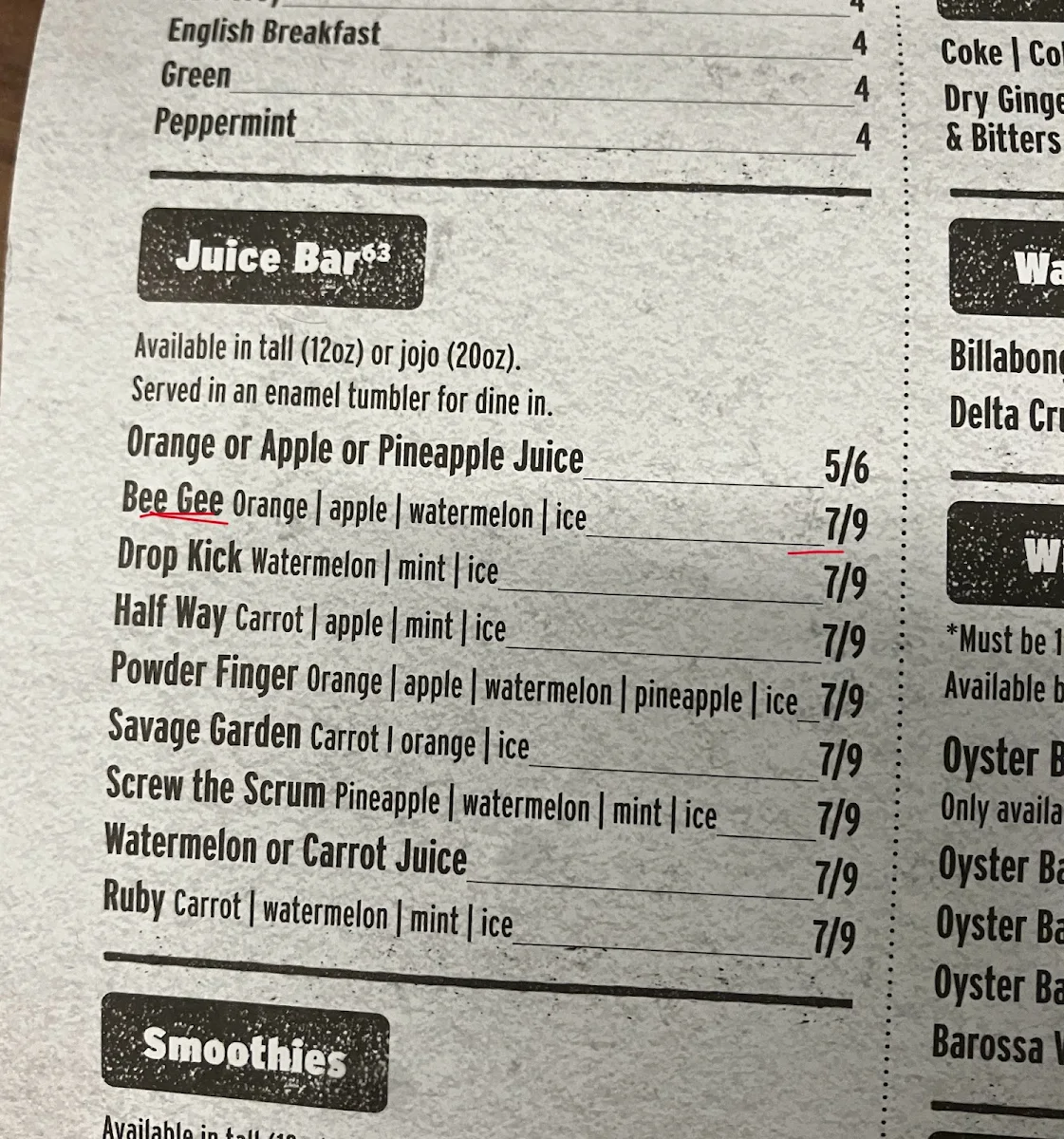 Menu, Café63© Enoggera