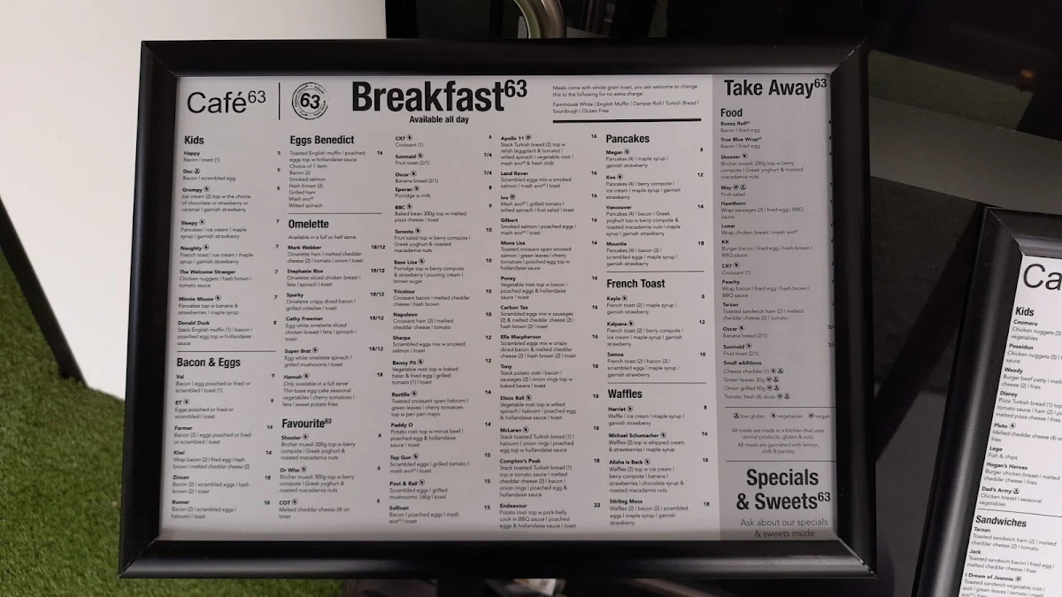 Menu, Café63© Enoggera