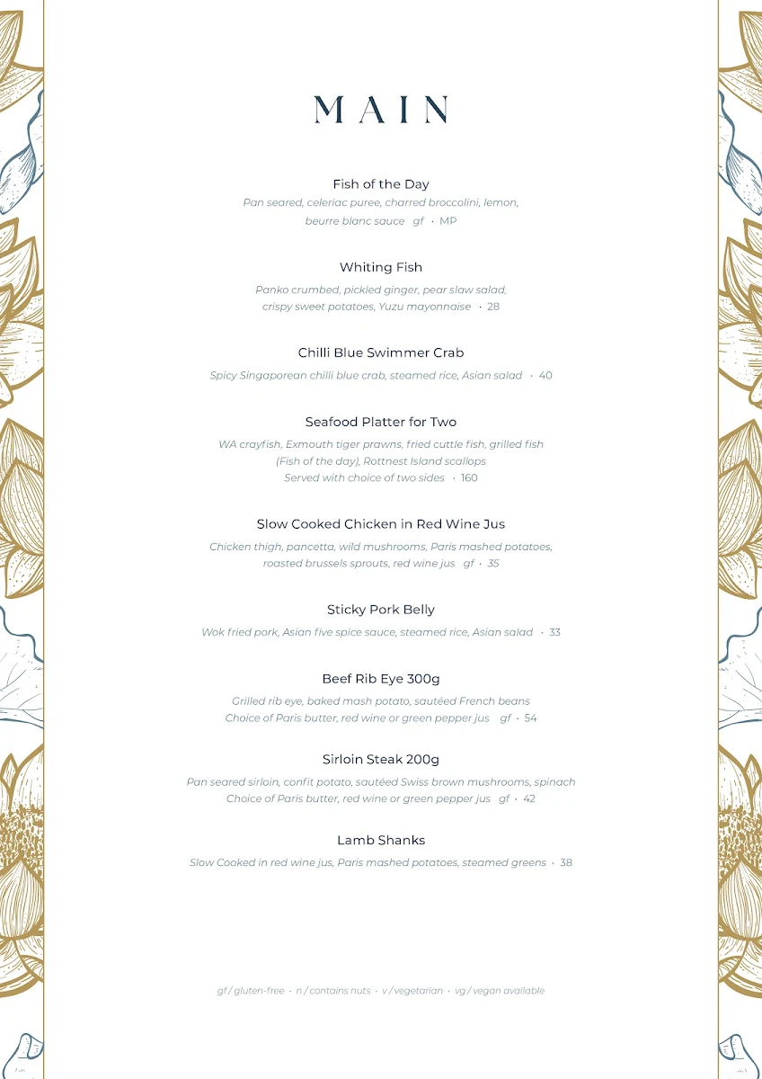 Menu, Lotus by Roshana
