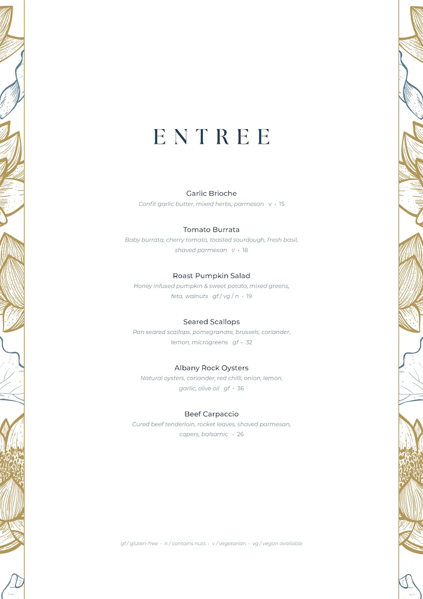 Menu, Lotus by Roshana
