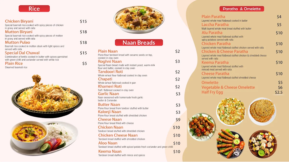 Menu, Fawkner Kebab House