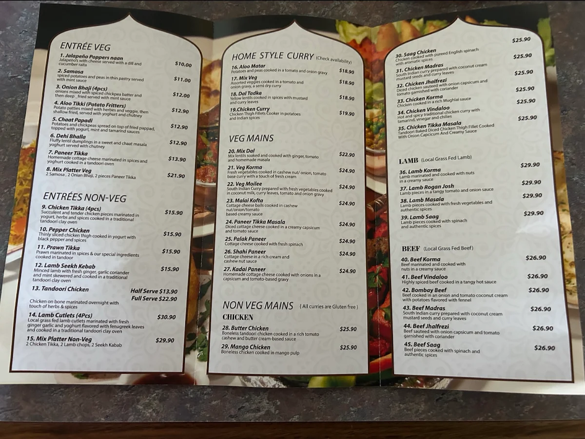 Menu, Indian Cottage