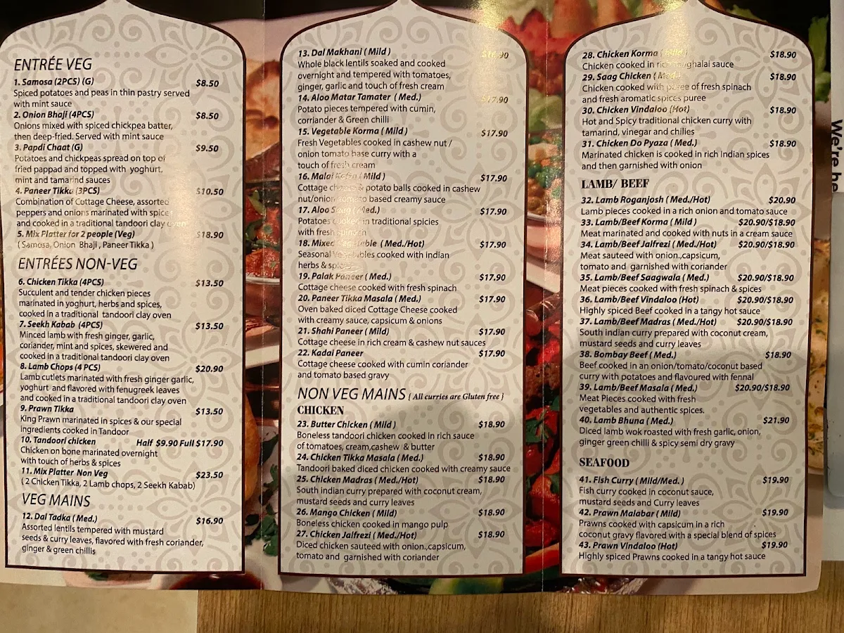 Menu, Indian Cottage