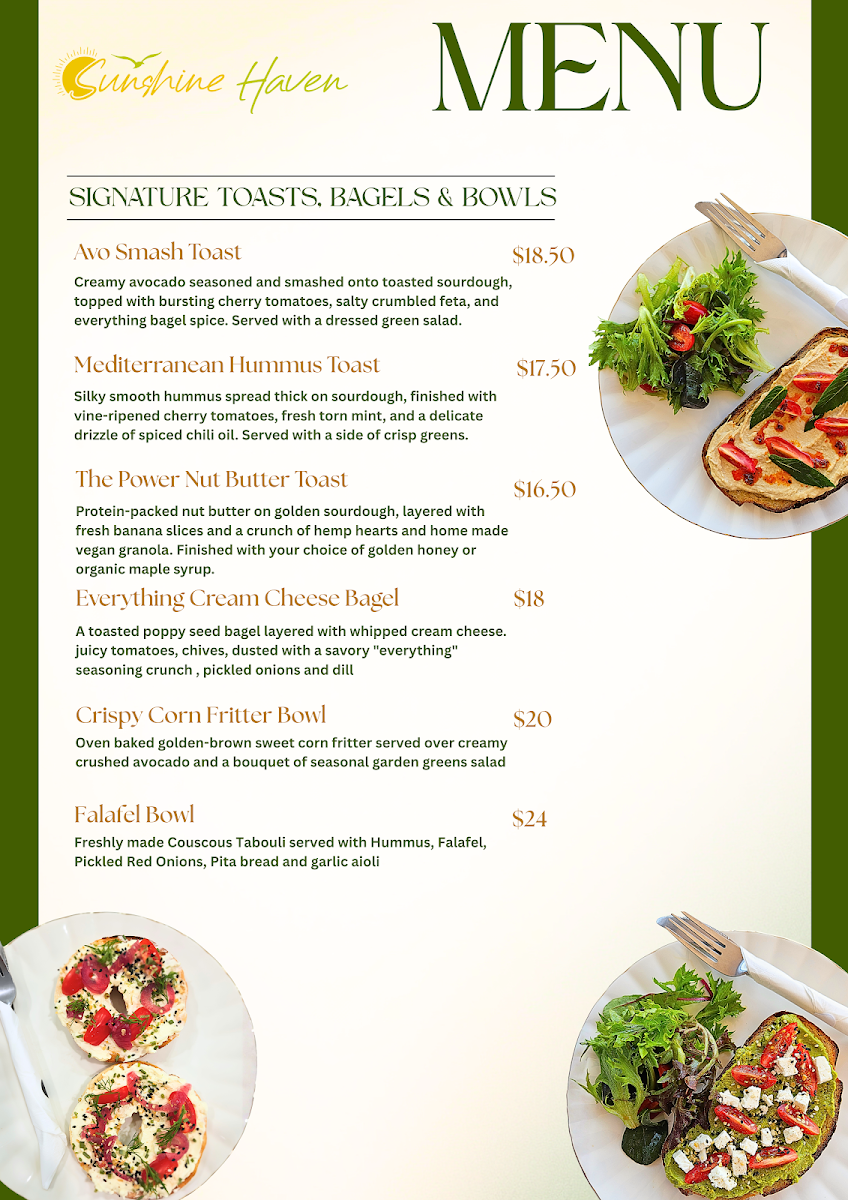 Menu, Sunshine Haven