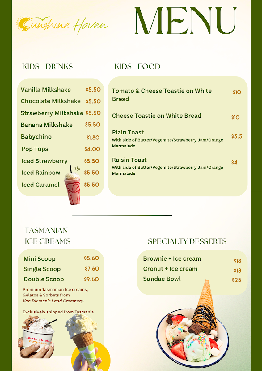 Menu, Sunshine Haven