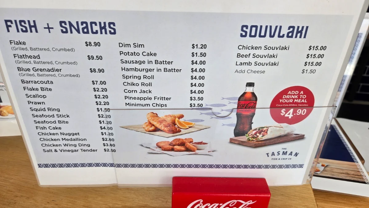 Menu, The Tasman Fish & Chip Co