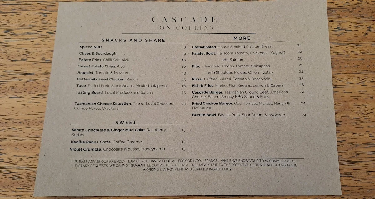 Menu, Cascade on Collins