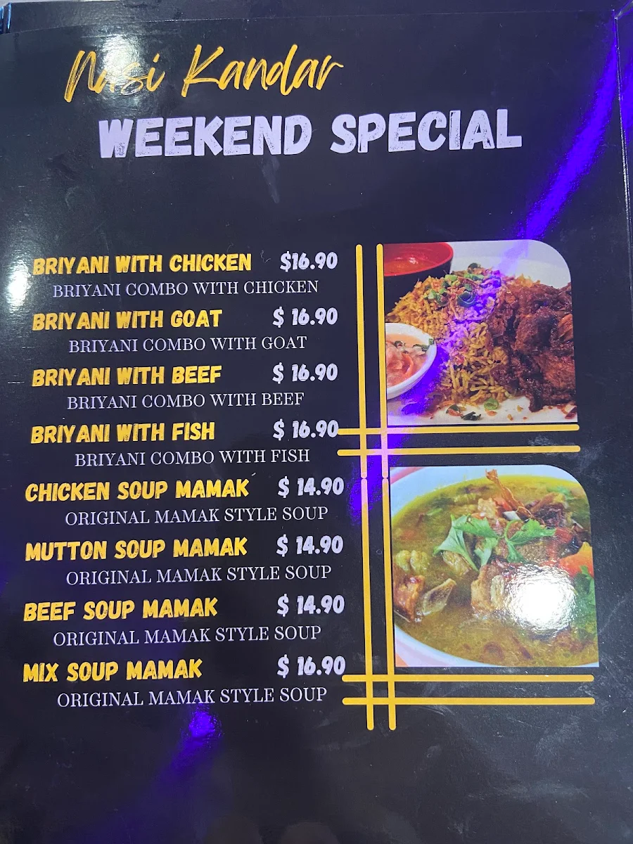 Menu, Nasi Kandar Penang Springvale