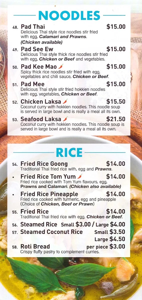 Menu, Thai On Thames Restaurant