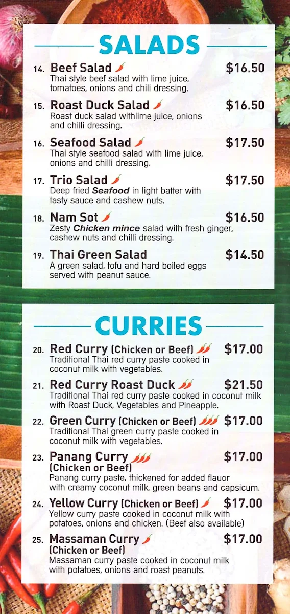 Menu, Thai On Thames Restaurant