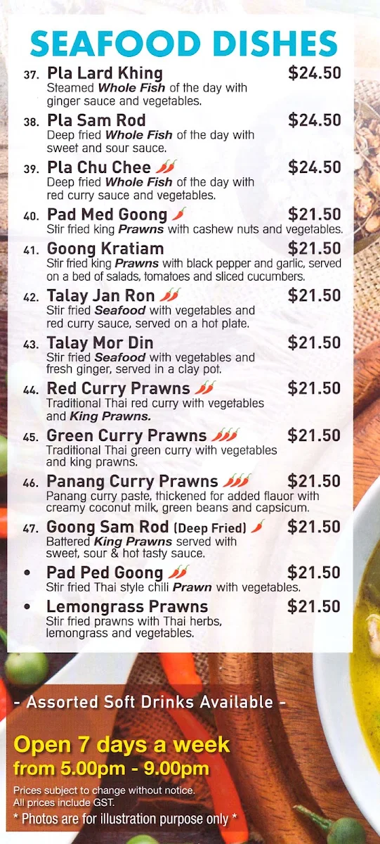 Menu, Thai On Thames Restaurant