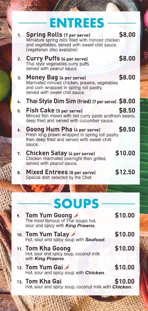 Menu, Thai On Thames Restaurant