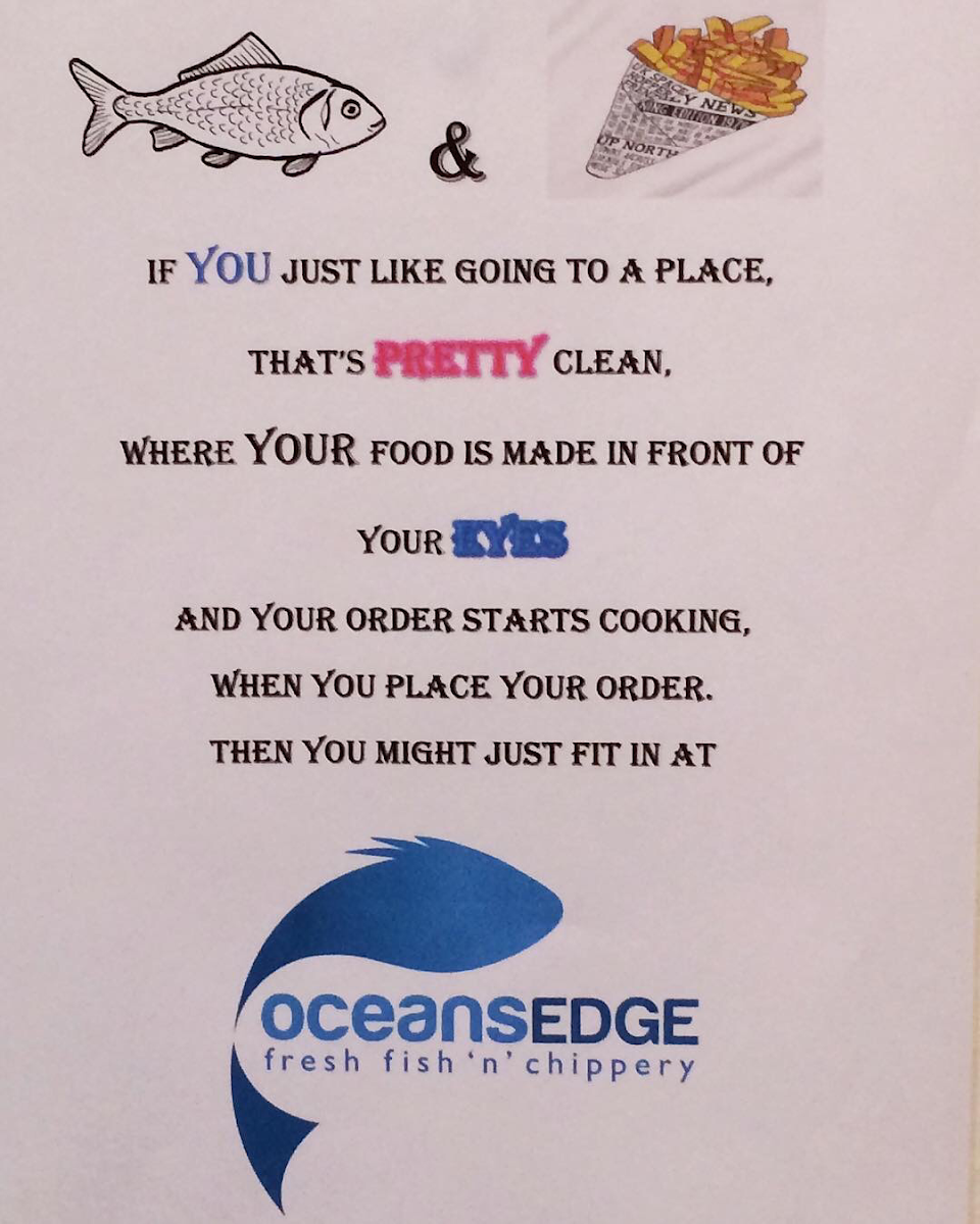Menu, Oceans Edge Fresh Fish and Chippery