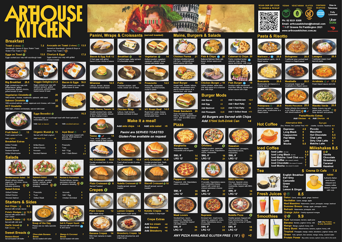 Menu, Arthouse Kitchen