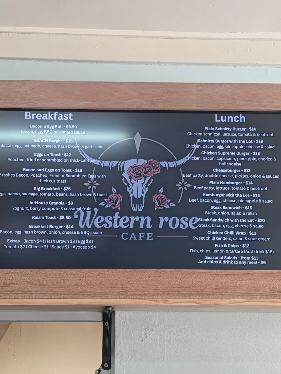 Menu, Western Rose Cafe