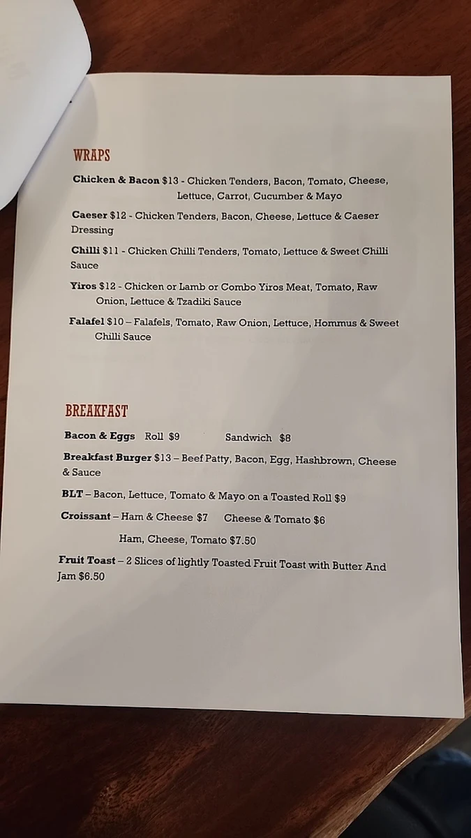Menu, Maitland Bakery