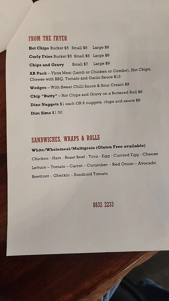 Menu, Maitland Bakery