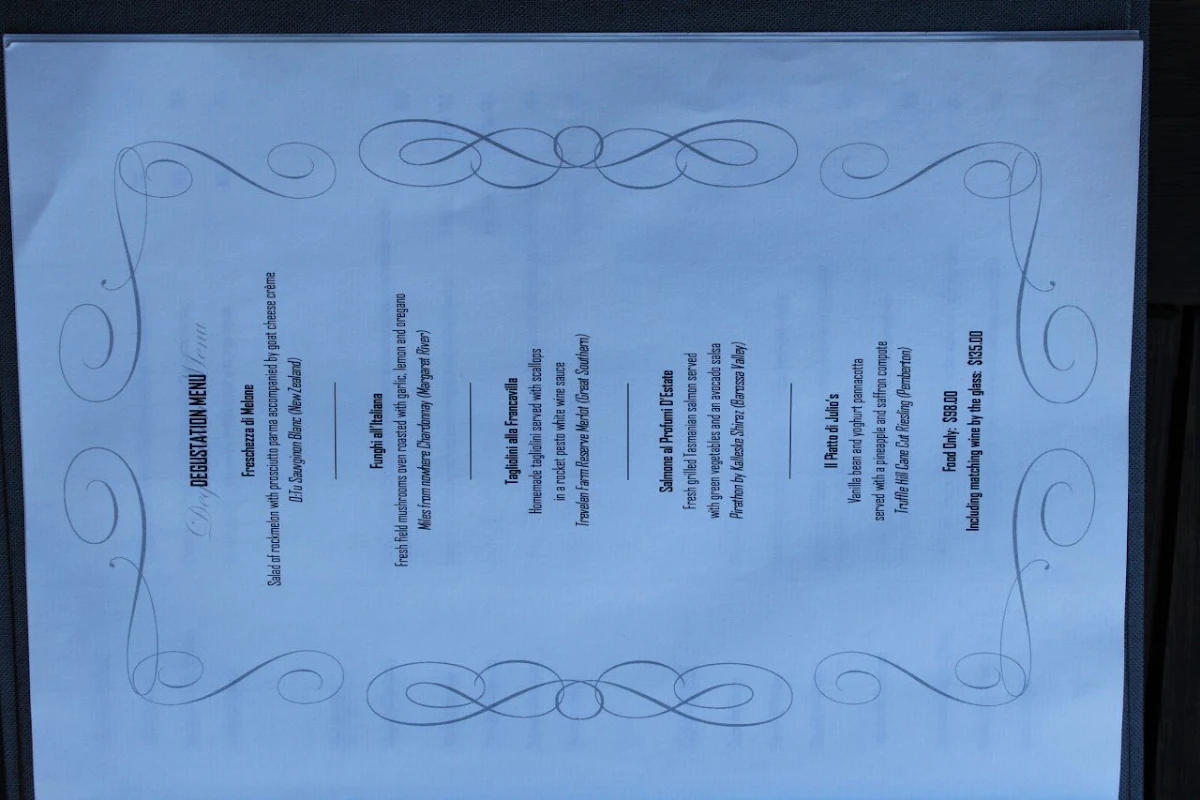 Menu, Julio's Italian Restaurant