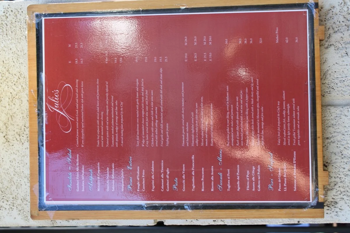 Menu, Julio's Italian Restaurant