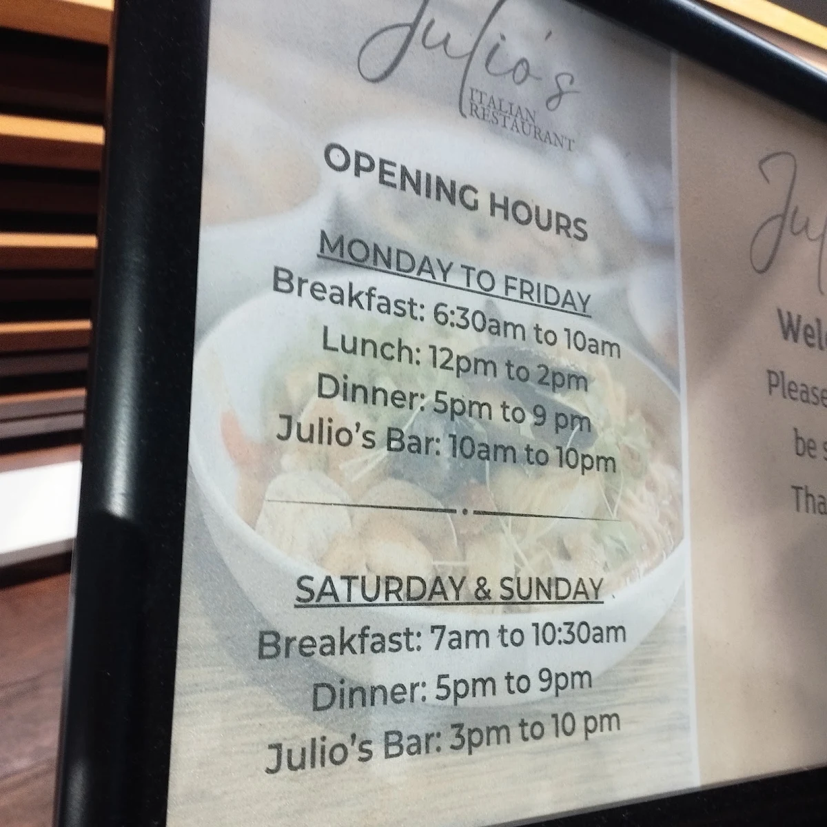Menu, Julio's Italian Restaurant