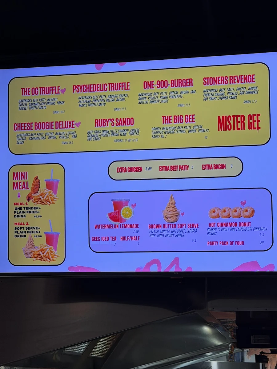 Menu, Mister Gee North Strathfield