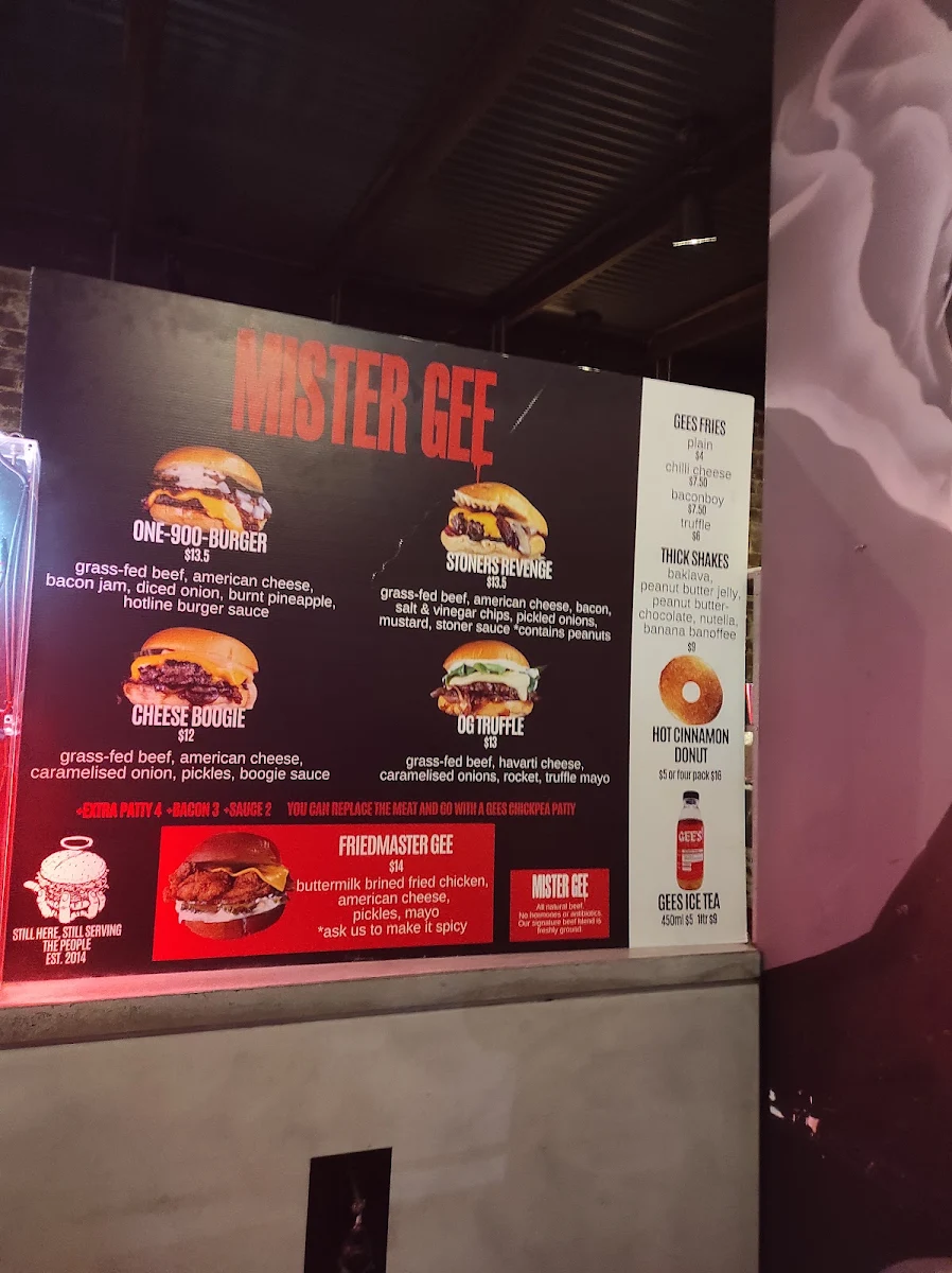 Menu, Mister Gee North Strathfield