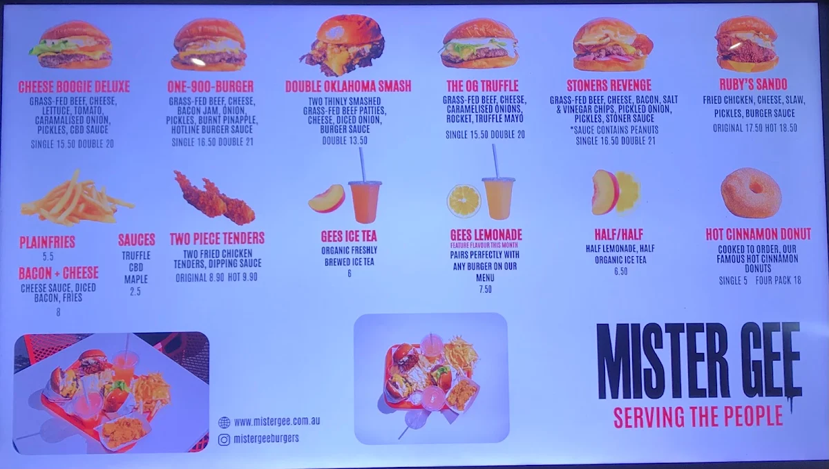 Menu, Mister Gee North Strathfield