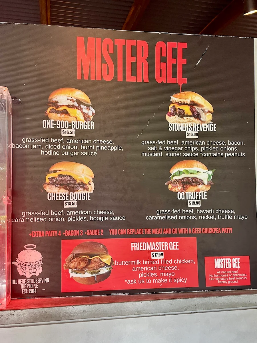 Menu, Mister Gee North Strathfield