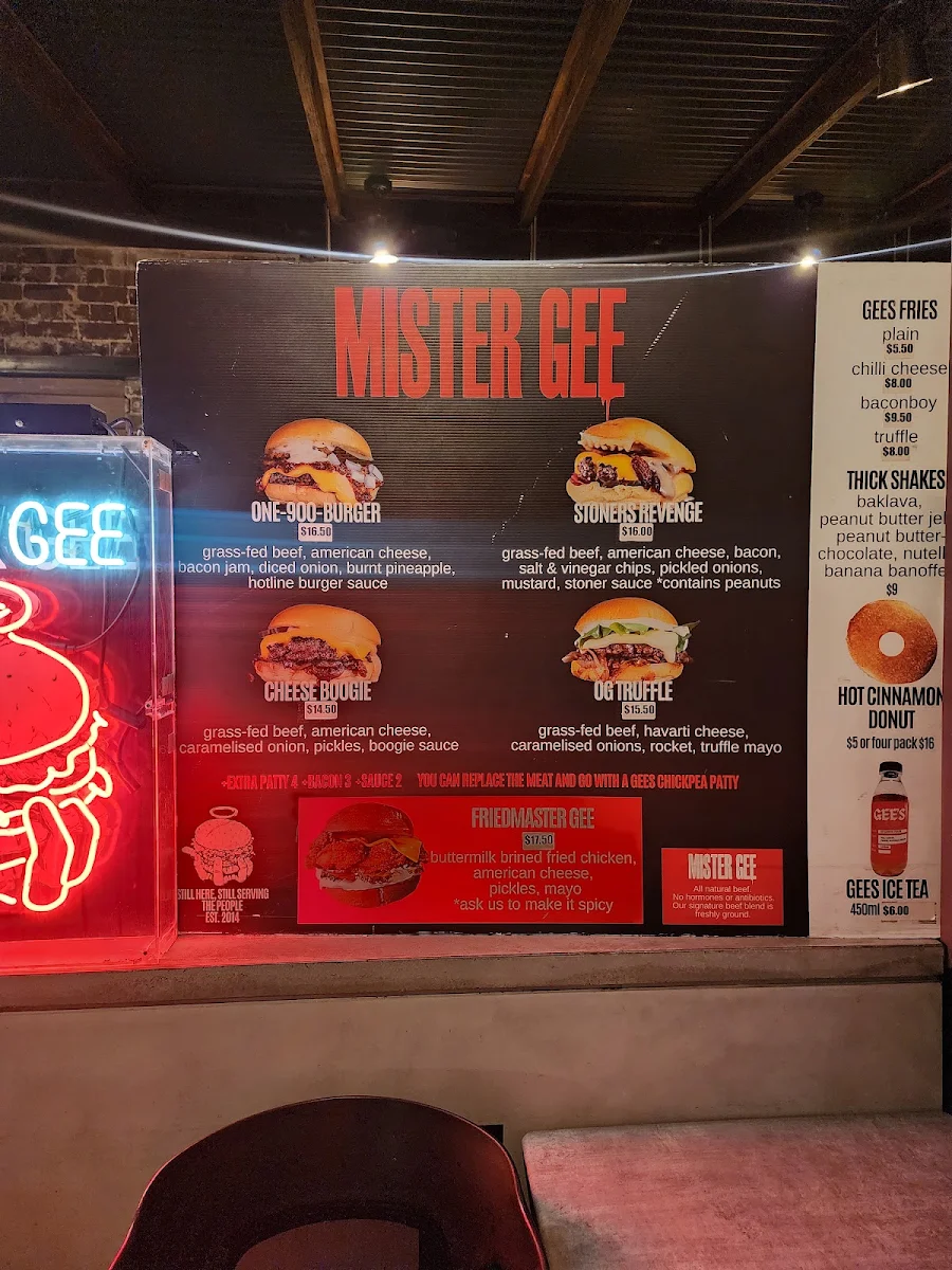 Menu, Mister Gee North Strathfield