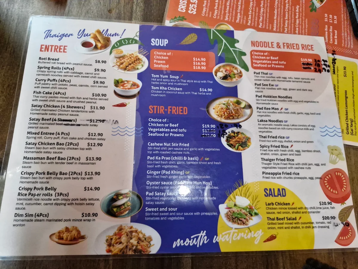 Menu, Thaiger Dine In & Takeaway
