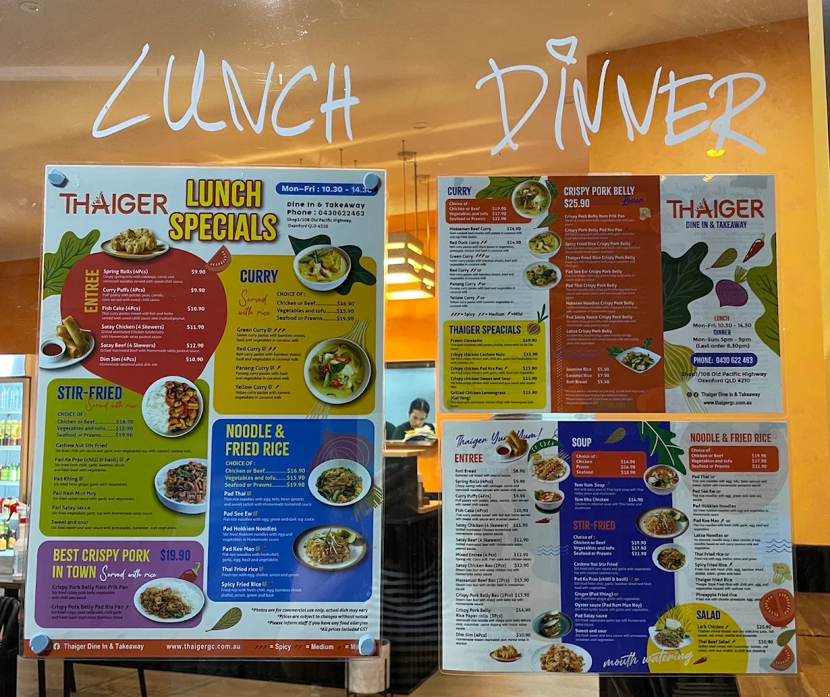 Menu, Thaiger Dine In & Takeaway
