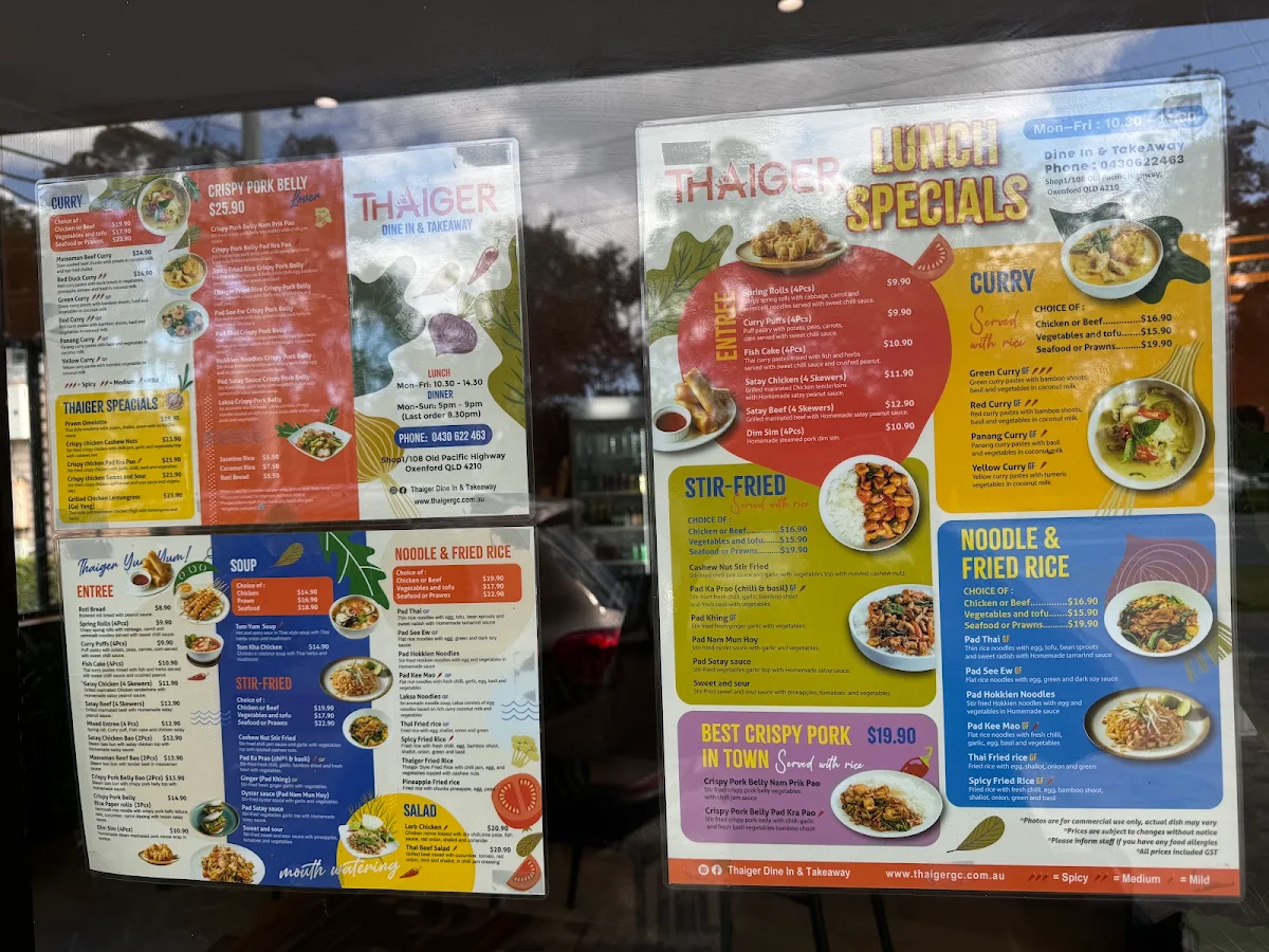 Menu, Thaiger Dine In & Takeaway