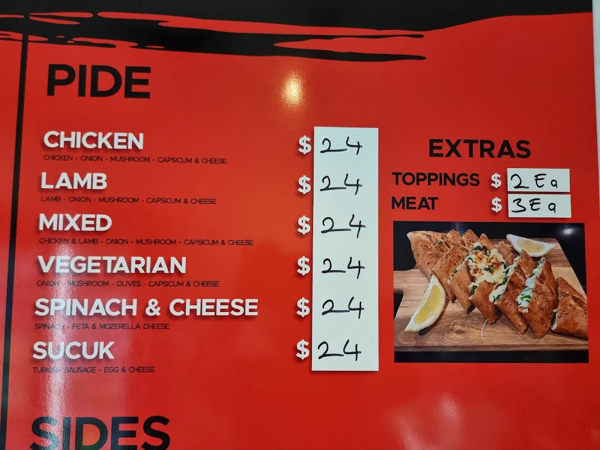 Menu, Humpty Doo kebabs and pizza
