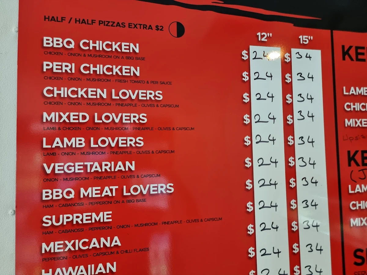 Menu, Humpty Doo kebabs and pizza